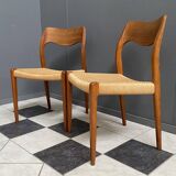 Niels Otto Moller teak and paper cord chairs, model 71