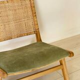 Wicker and corduroy armchair