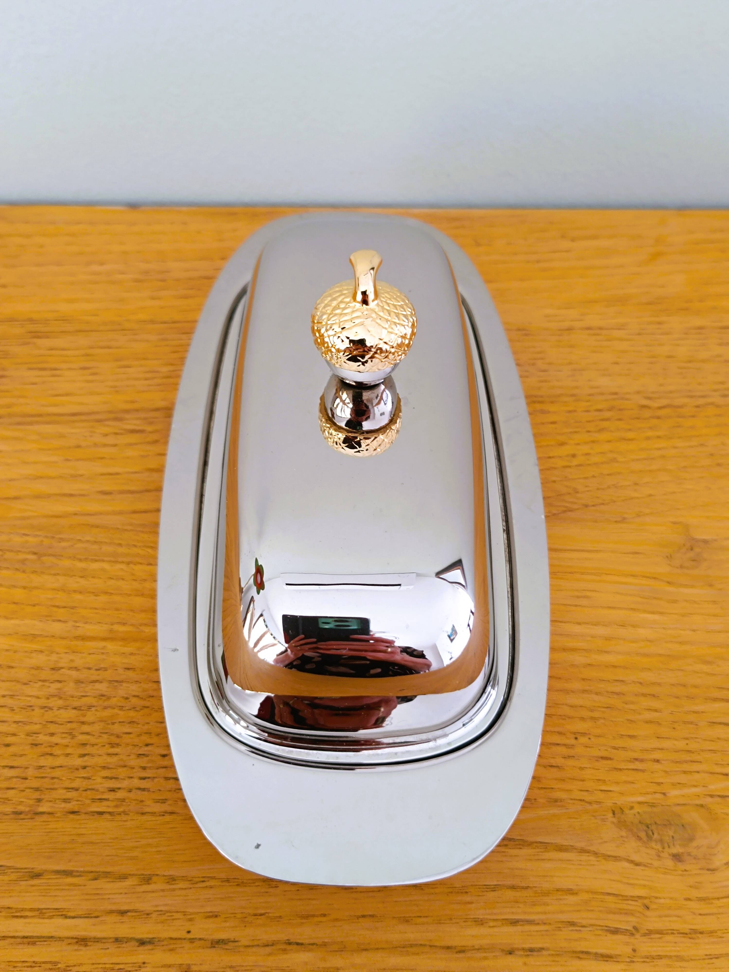 Silver metal butter dish