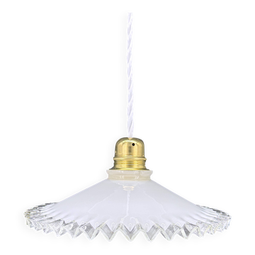 Suspension vintage en verre opaline blanc