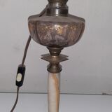 Electric kerosene lamp base, marble and bronze