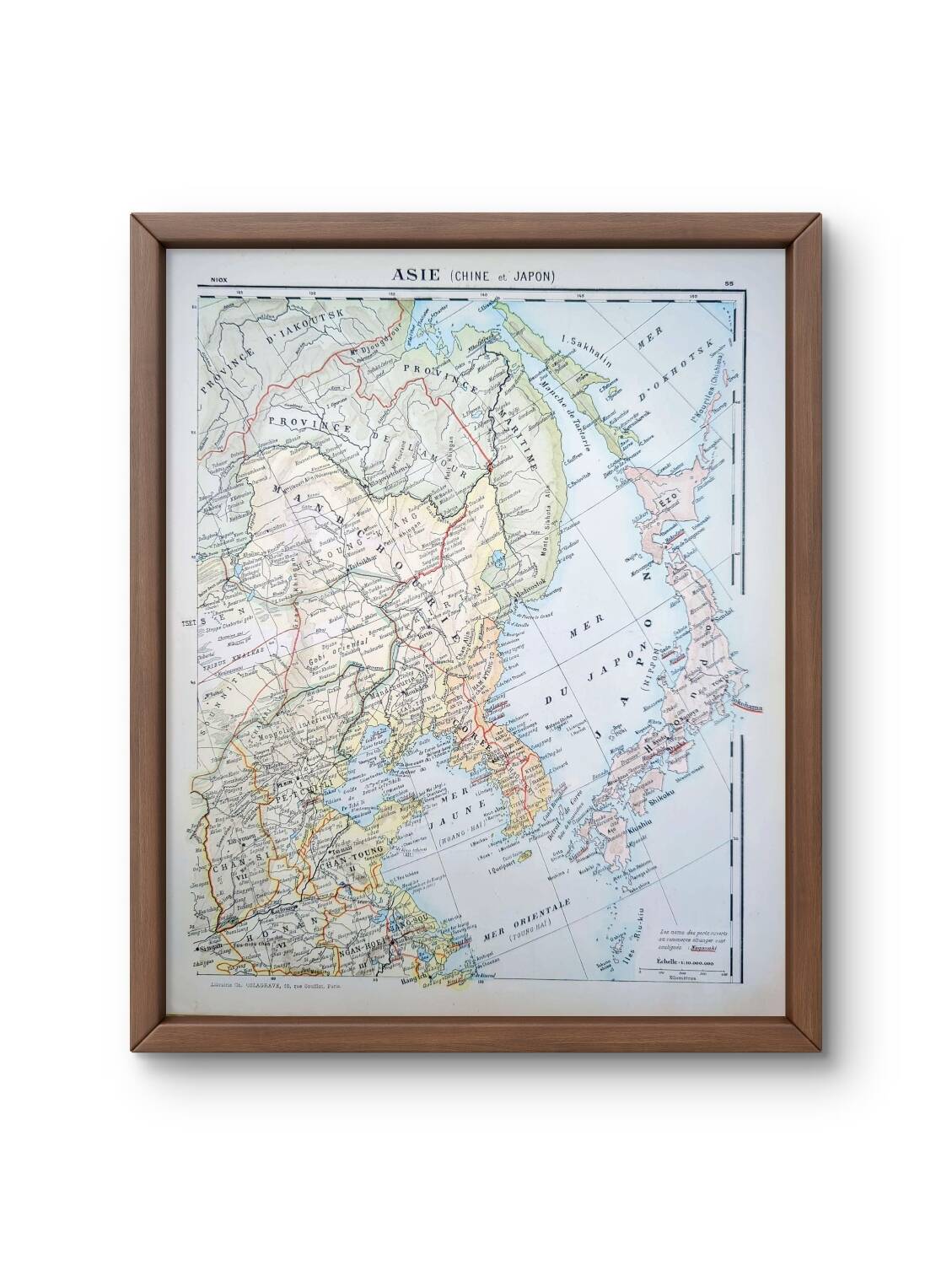 Planche géographique imprimée en 1900 l'Asie, Chine et Japon