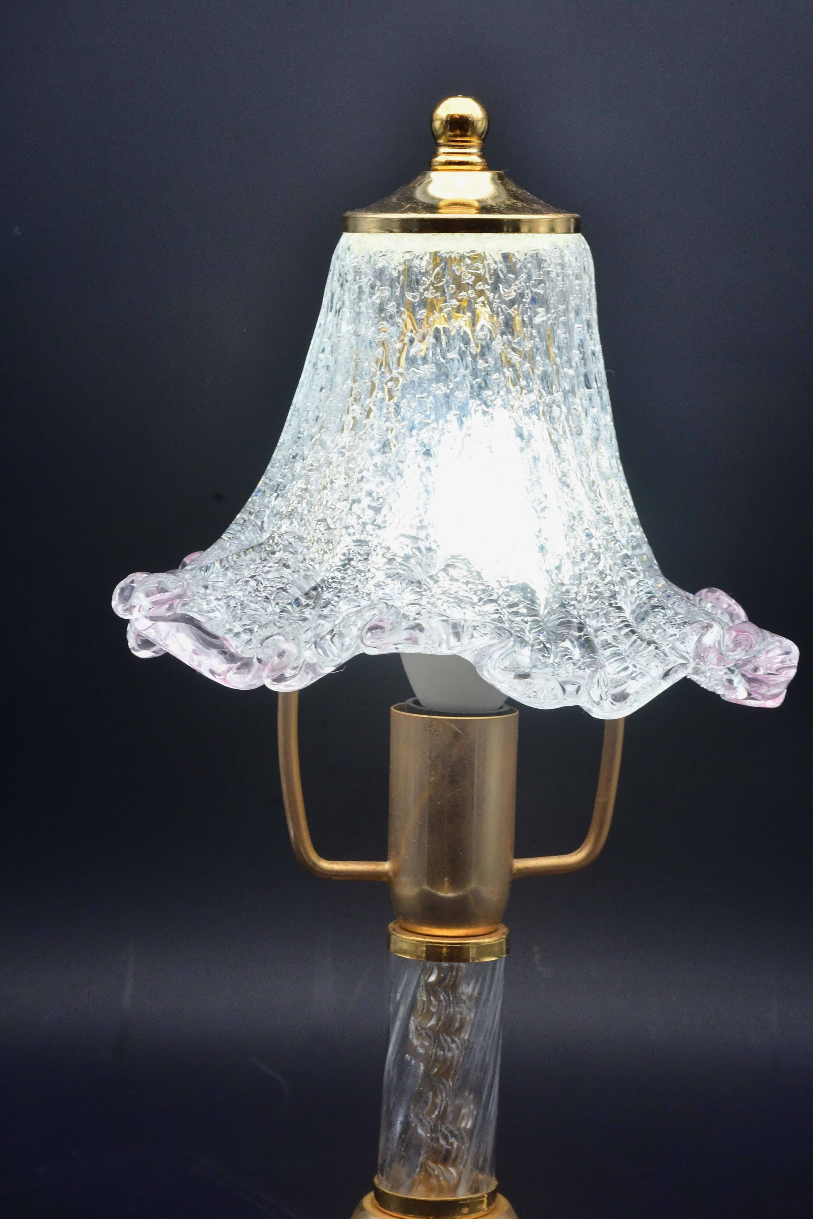Pink Murano glass vintage table lamp, 1980s
