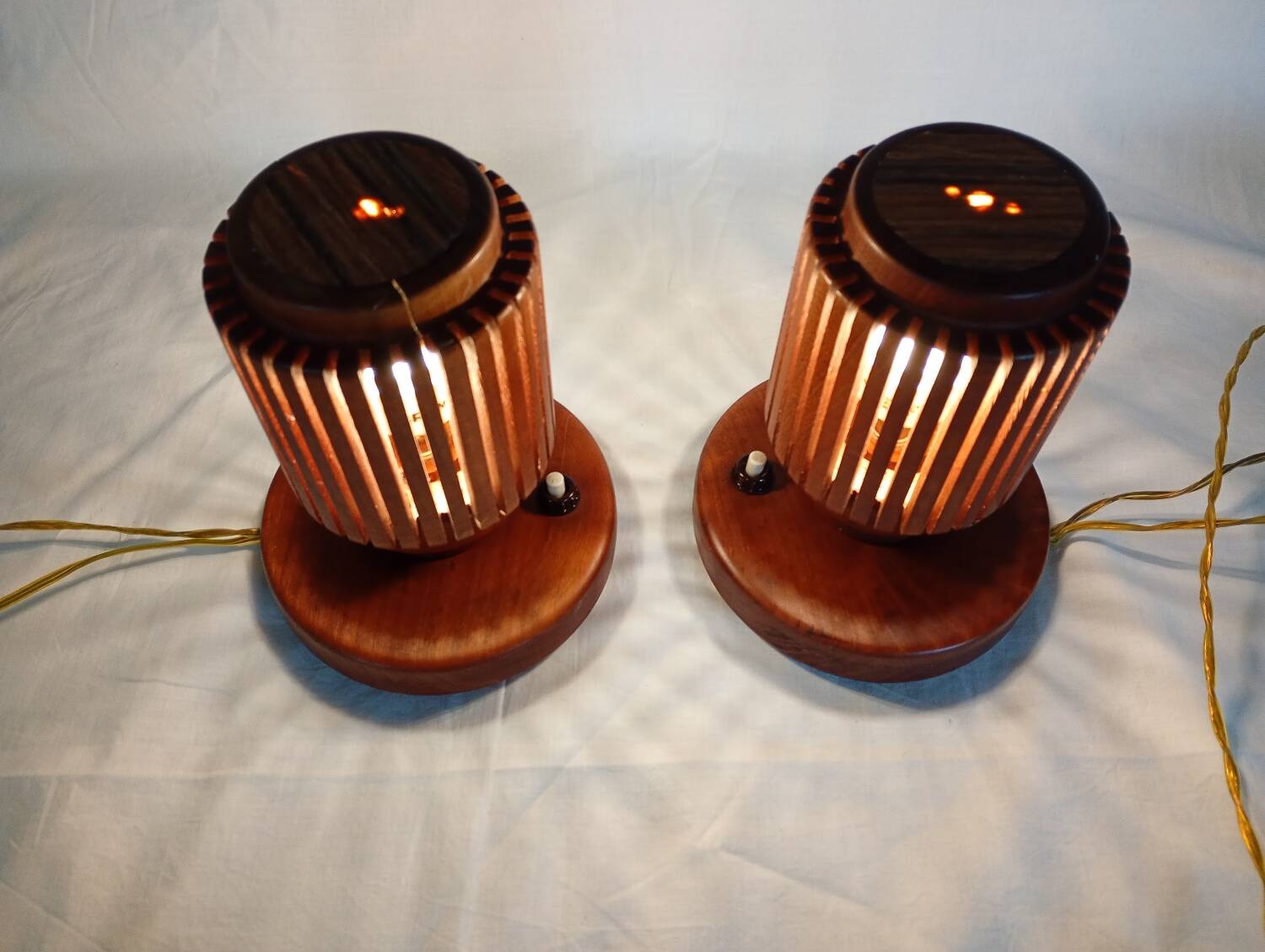 Pair of wooden bedside lamps