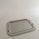 Vintage Stainless Steel Serving Tray With Gold Colored Handles
