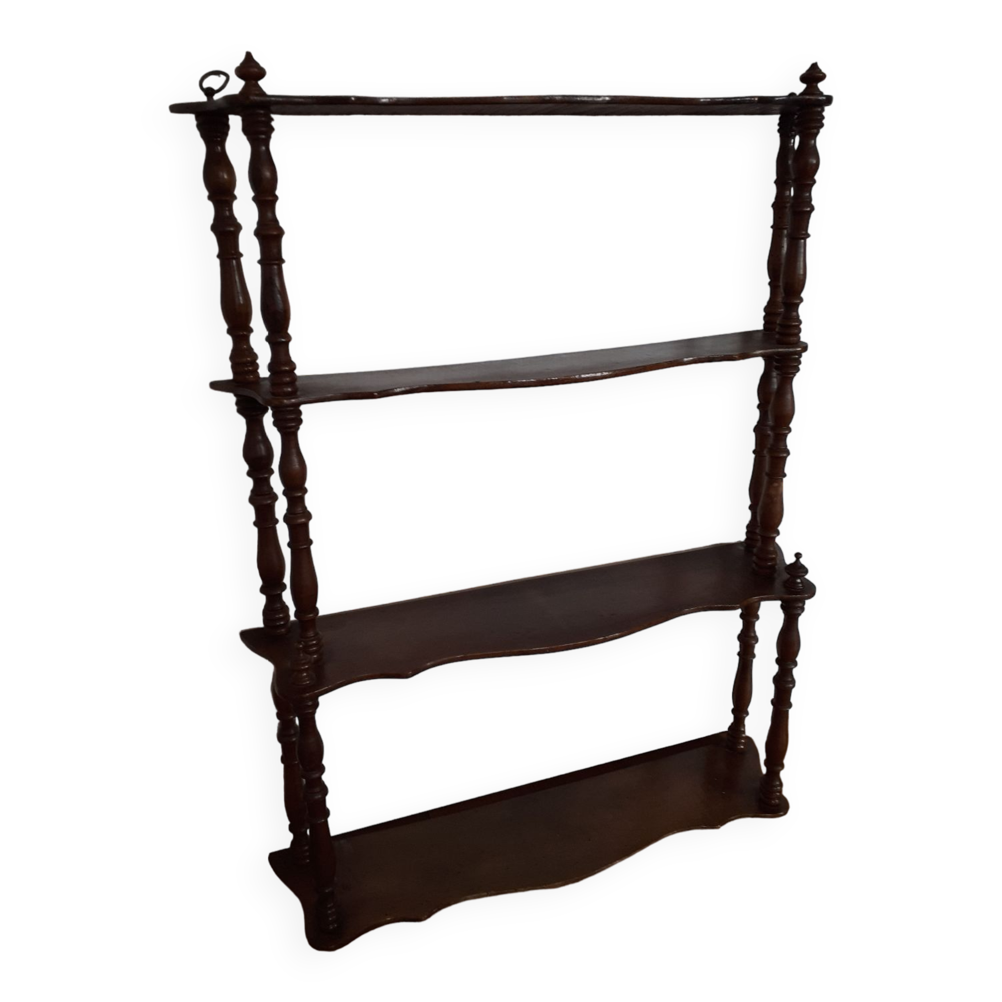 Turned wooden wall shelf