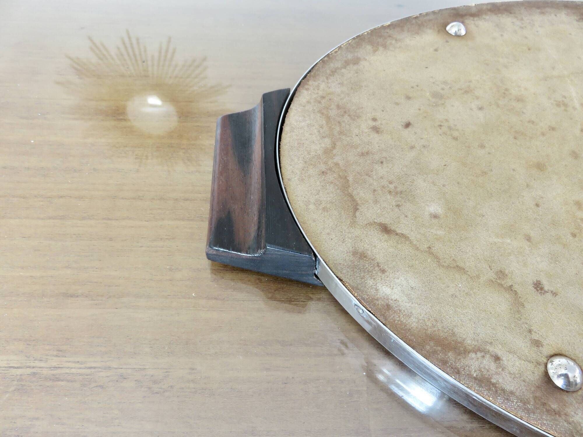Oval mirror plateau, chrome brass and rosewood, Art Deco, 1920s 30s