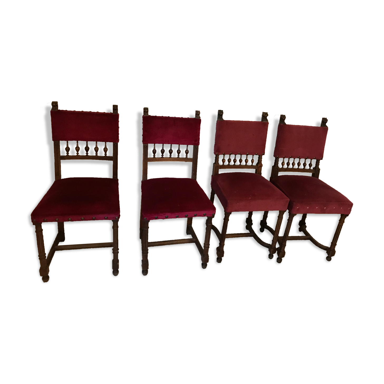 Henri II style chairs covered with red velvet fabric