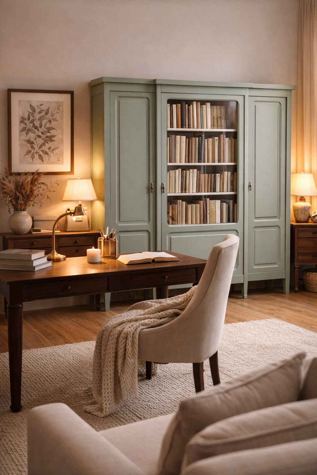 Bronze green display cabinet bookshelf