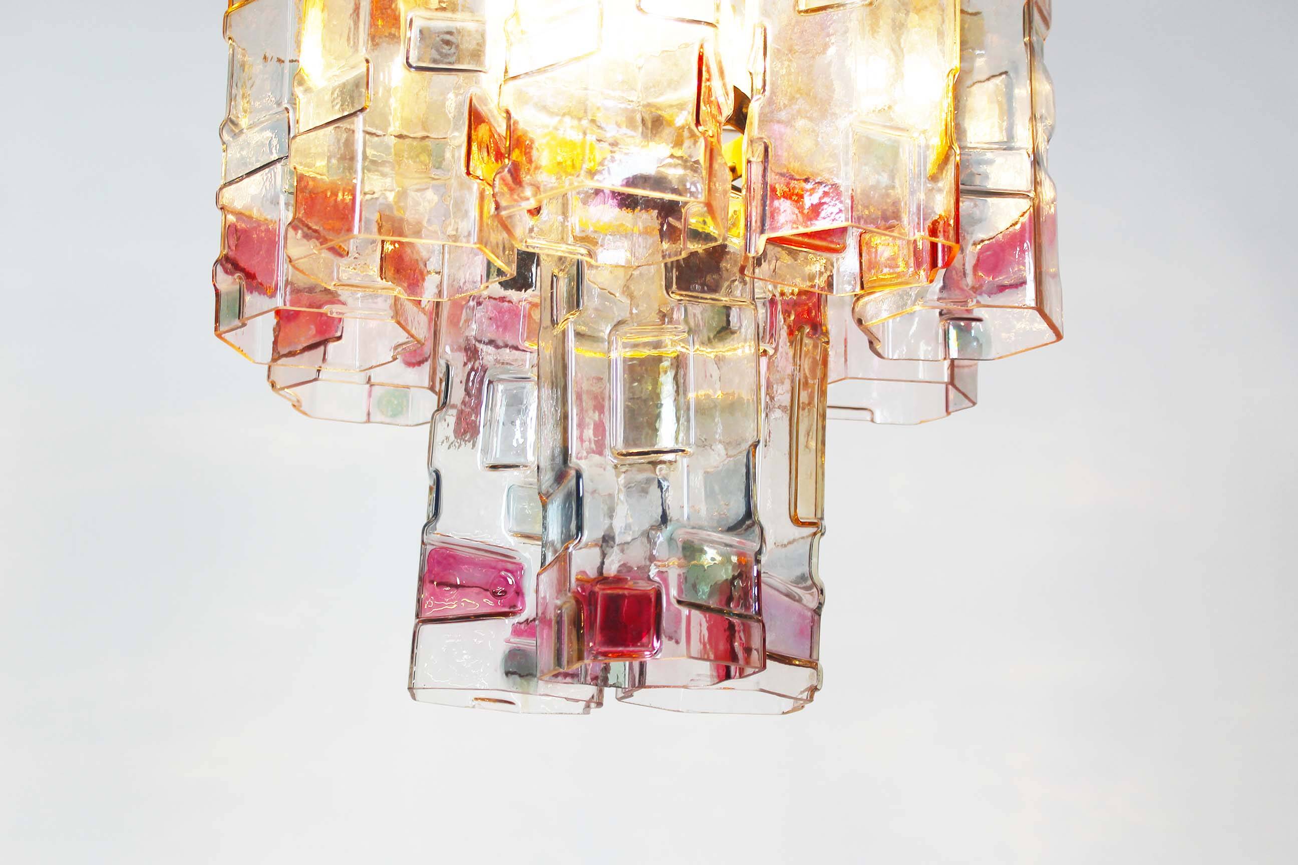 Muranoglass and brass chandelier attributed to Poliarte