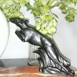 Art deco lamp, marble, globe, opaline and greyhounds in regulation, 1930