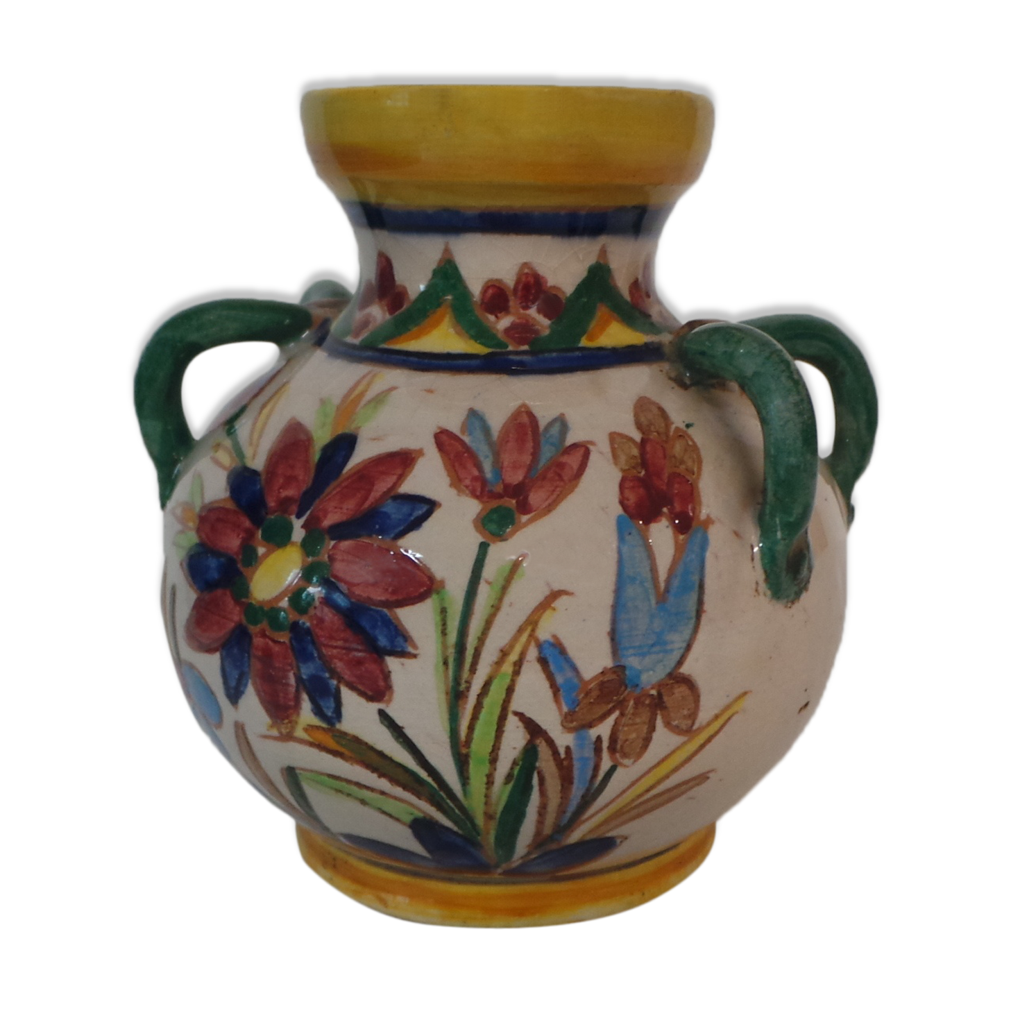 small vase has 4 handles Italy floral decoration