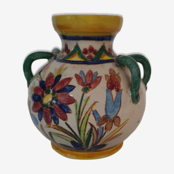 small vase has 4 handles Italy floral decoration