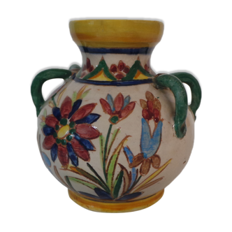 small vase has 4 handles Italy floral decoration