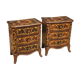 Pair of Italian inlaid bedside tables in walnut, maple and beech