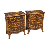 Paire de tables de chevet incrustées italiennes en noyer, érable et hêtre