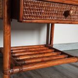 Rattan drawer table, bamboo and braided wicker