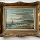 La baie, huile sur carton, cadre stuc doré
