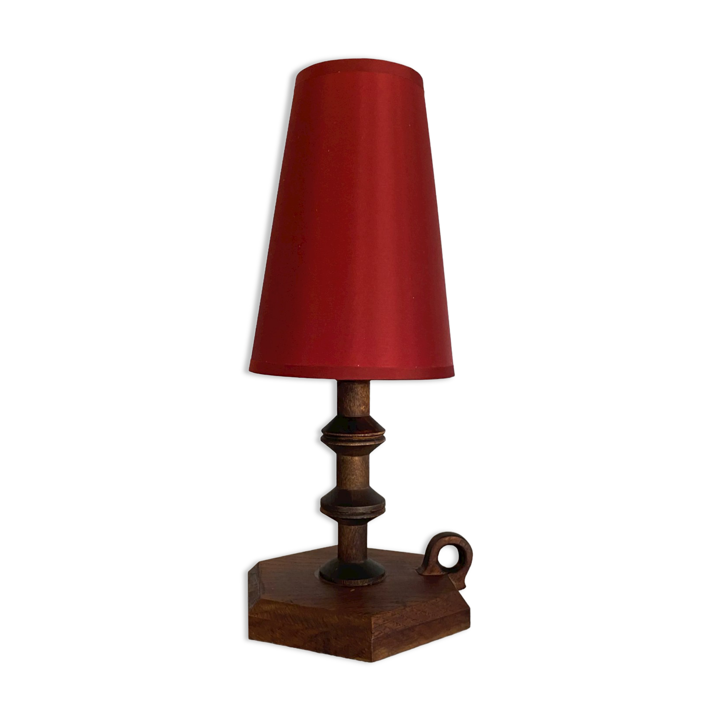 Wood lamp and lampshade, vintage switch