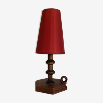 Wood lamp and lampshade, vintage switch