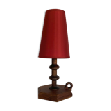 Wood lamp and lampshade, vintage switch