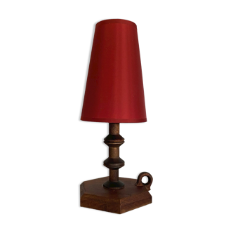 Wood lamp and lampshade, vintage switch