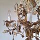 Lustre italien antique à 5 bras, roses en céramique et gouttes de cristal *ROMANCE*