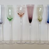 Set of 6 champagne flutes in different colors and shapes