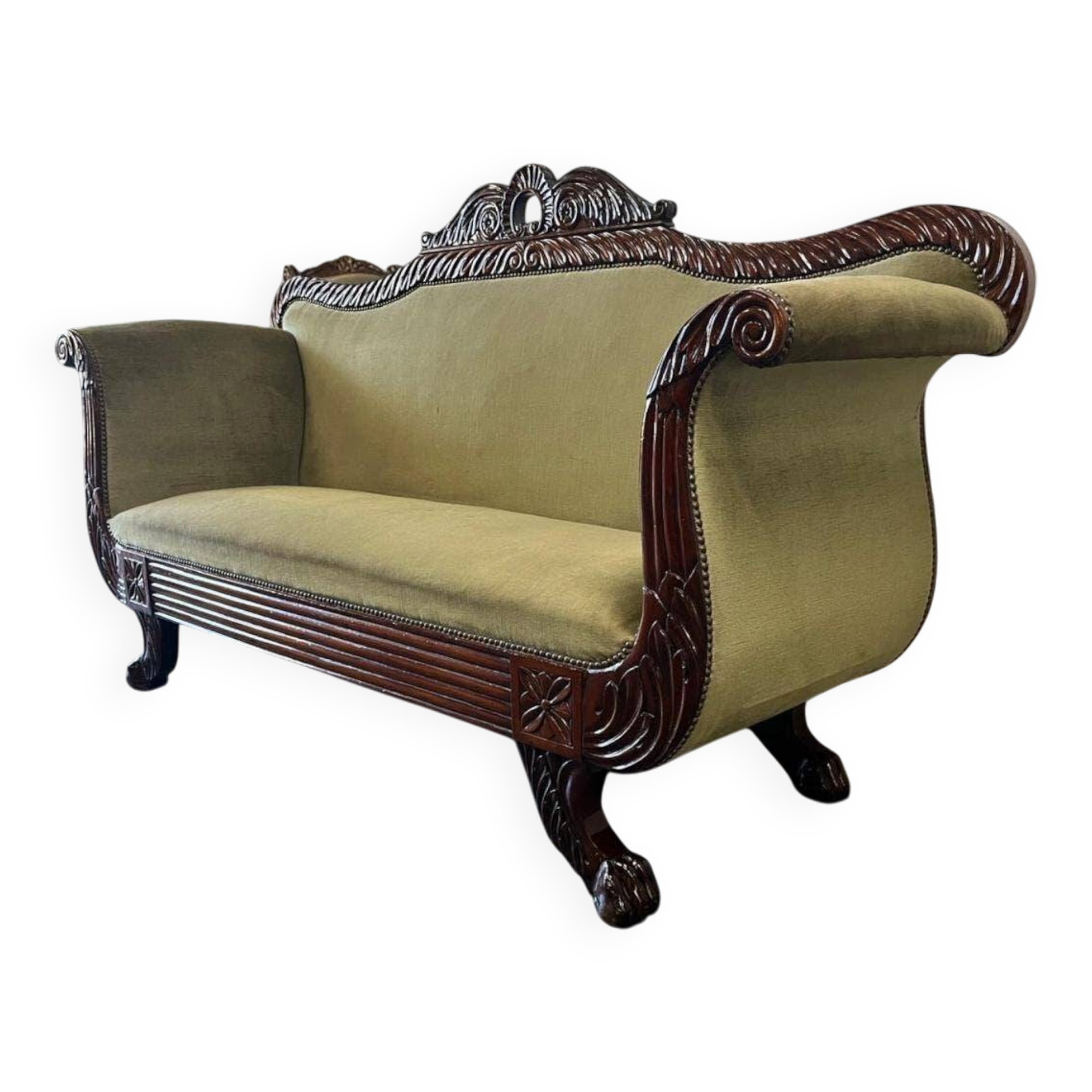 Vintage green baroque sofa / two-seater sofa