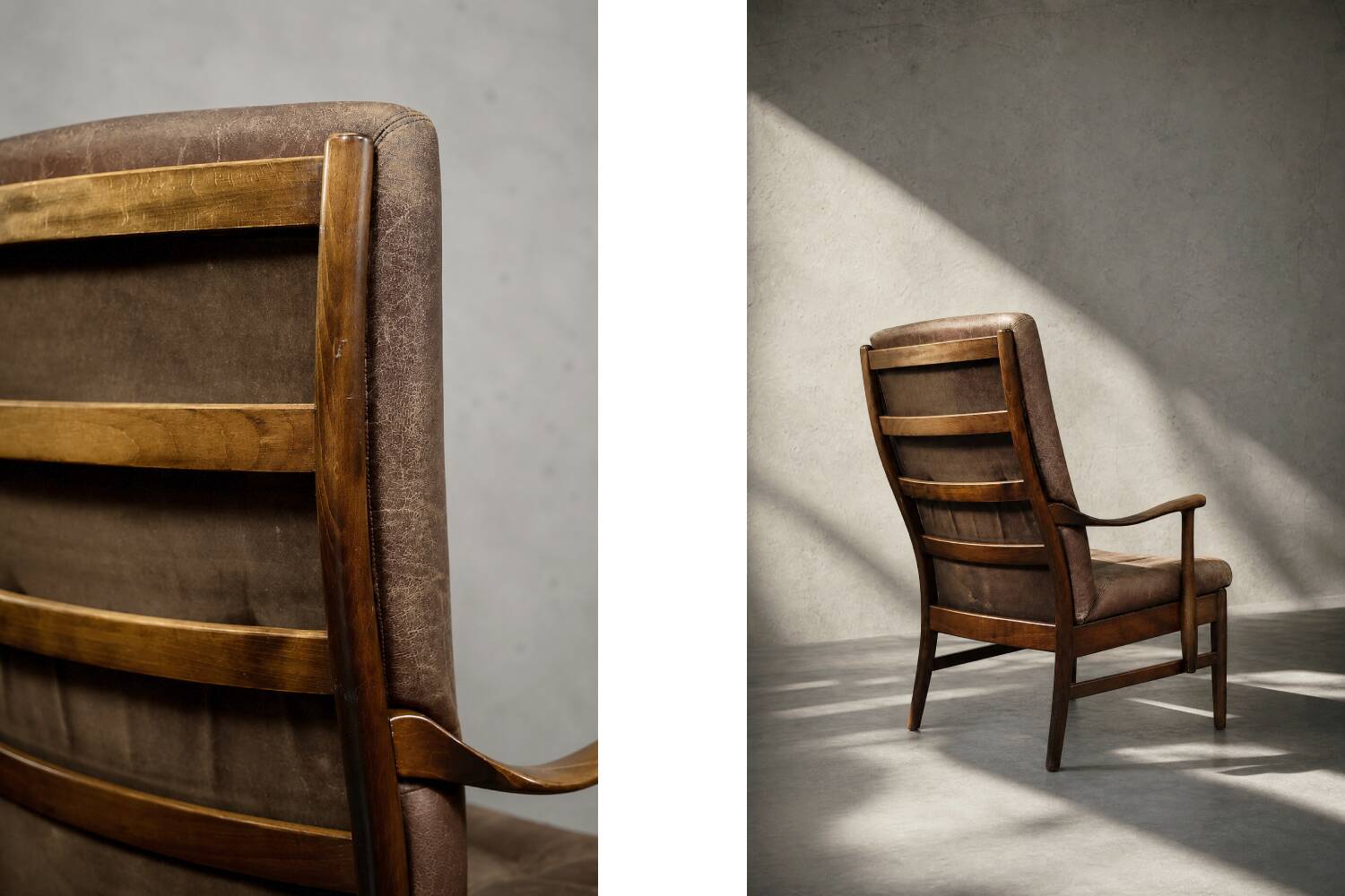 Vintage MidCentury Danish Beech&Leather High Armchair from Farstrup Møbler