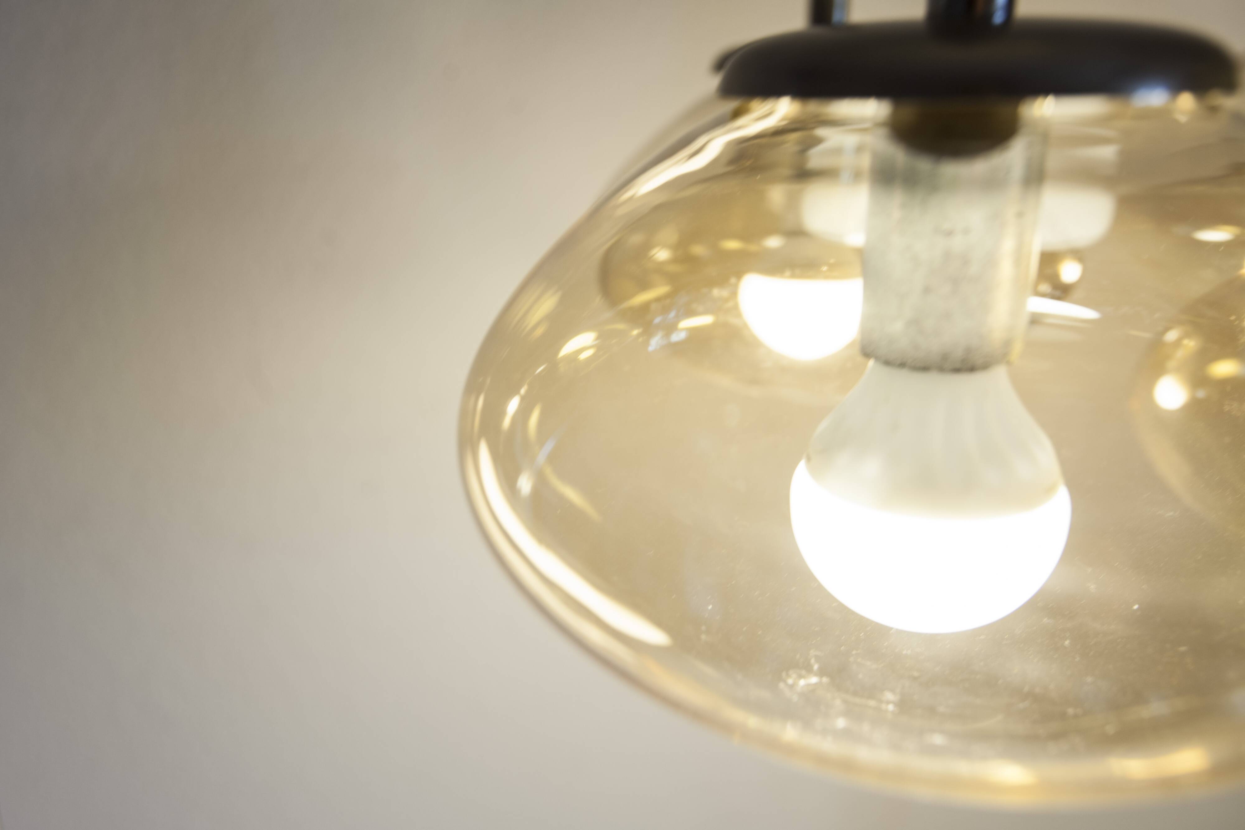 Light smoked glass water drop chandelier with 6 drops from the 1960s.