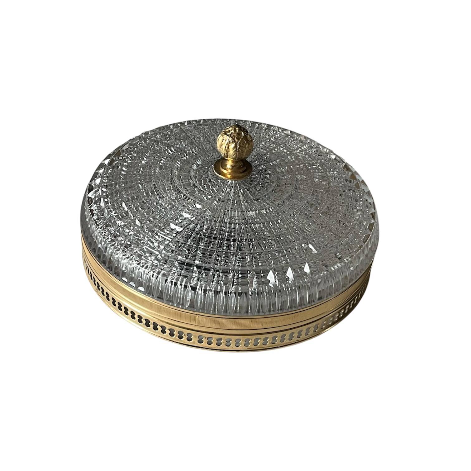 Glass and gold metal ceiling light, vintage model from the 1930s.