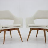 Pair of miroslav navratil shell lounge chairs in sheepskin fabric, czechoslovakia, 1960