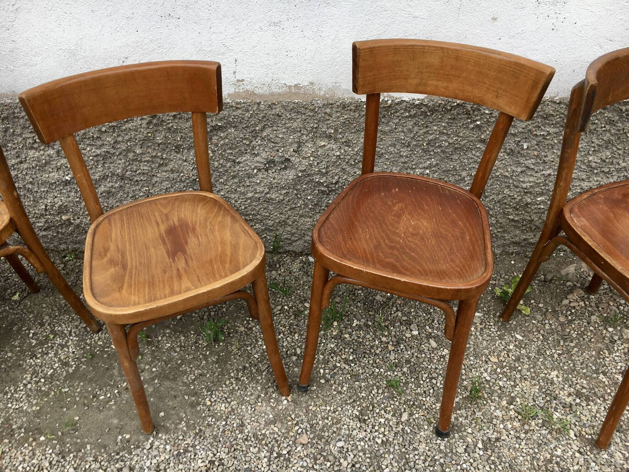 Series of 10 vintage bentwood curved wood bistro chairs