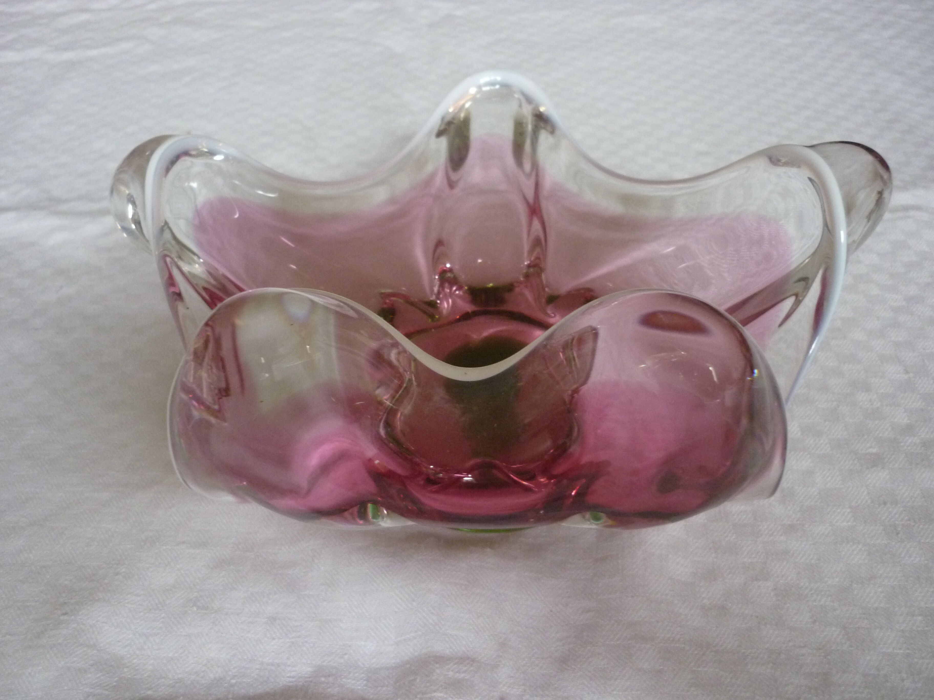Empty pocket cut pink and green style glass murano
