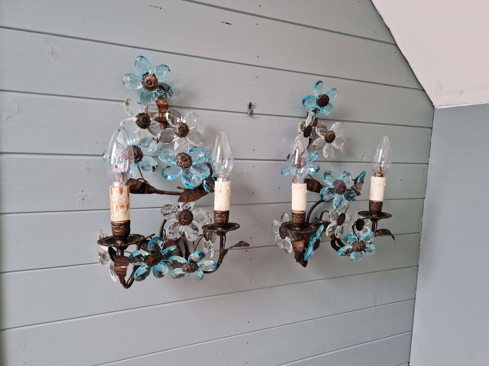 Pair of floral wall sconces, Murano glass, 1950