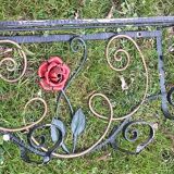 coat rack, hat rest 4 hooks wrought iron polychrome floral decoration