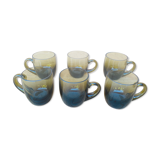 Lot coffee cups in smoked brown glass 70s, rounded shape, beautiful handcrafted.