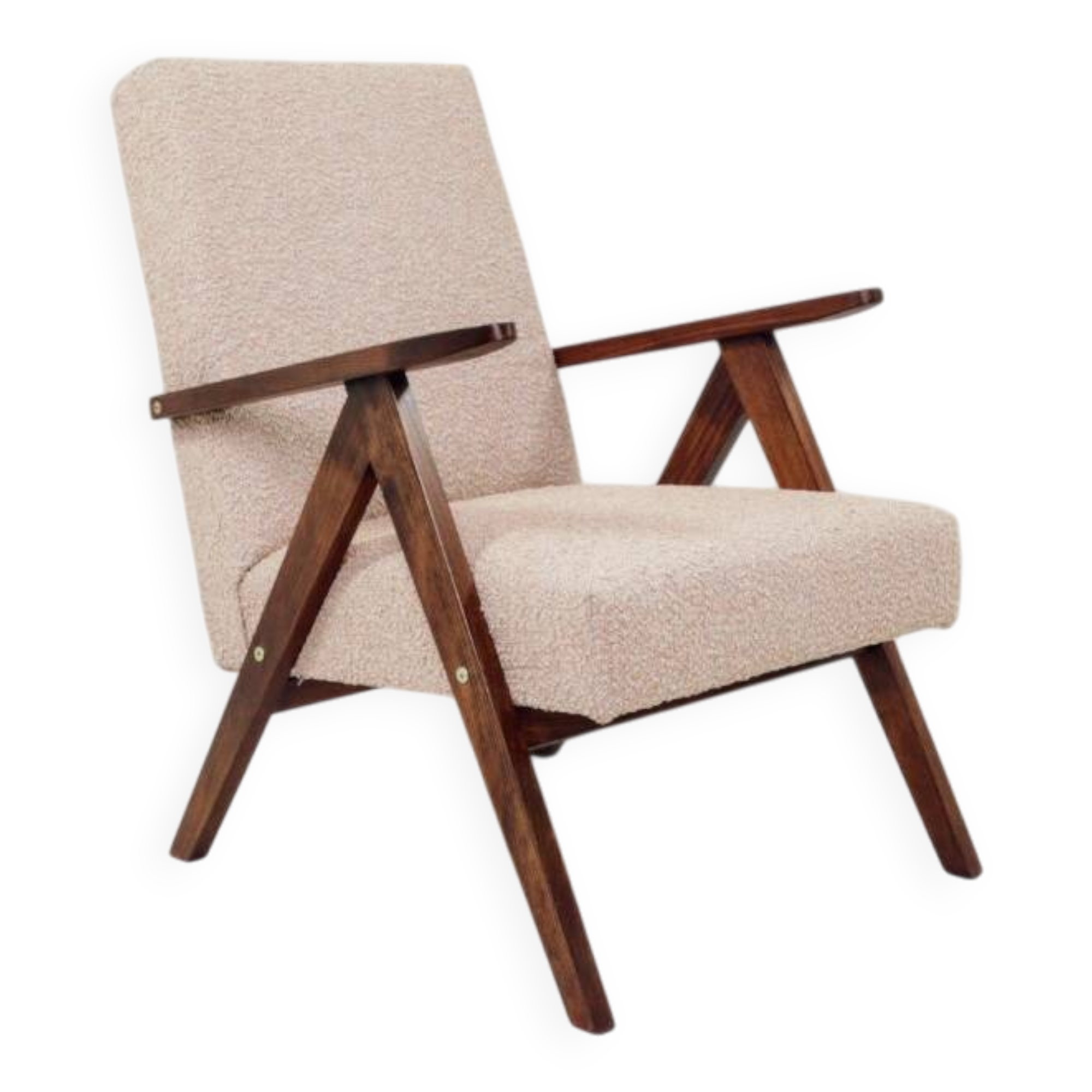 Modern powder pink boucle Zig Zag armchair