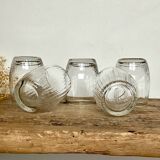 5 small vintage ribbed glasses