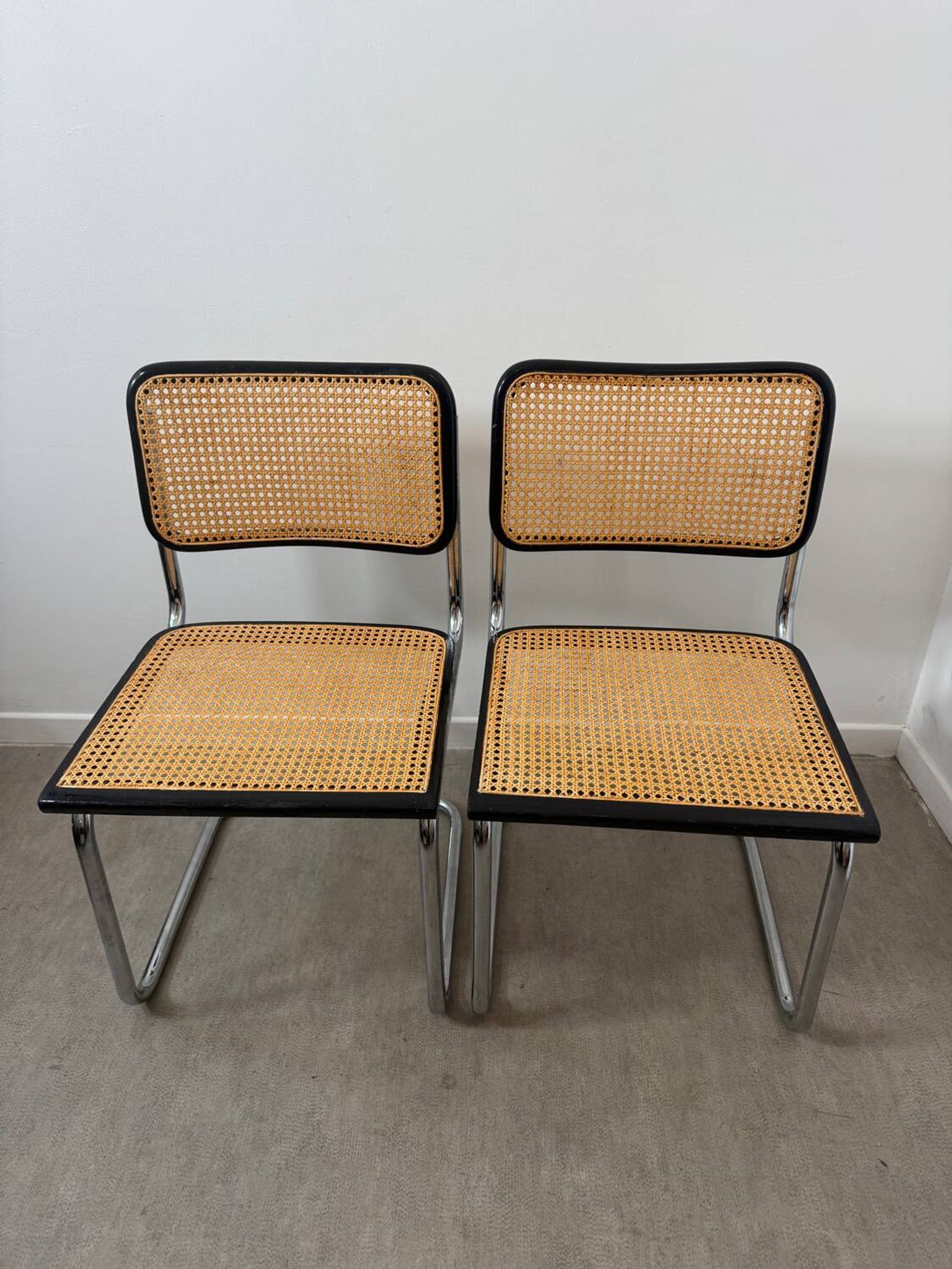 Pair of Marcel Breuer Cesca chairs made in Italy.