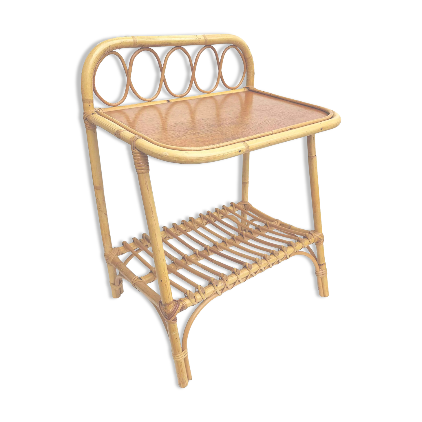Vintage rattan bedside table 60s