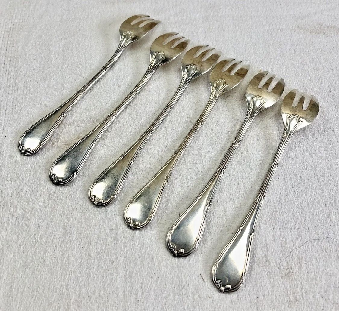 6 oyster forks Christofle crossed ribbons silver metal