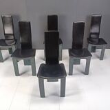 Set of 6 Italian leather and green lacquer dining chairs, 1980s
