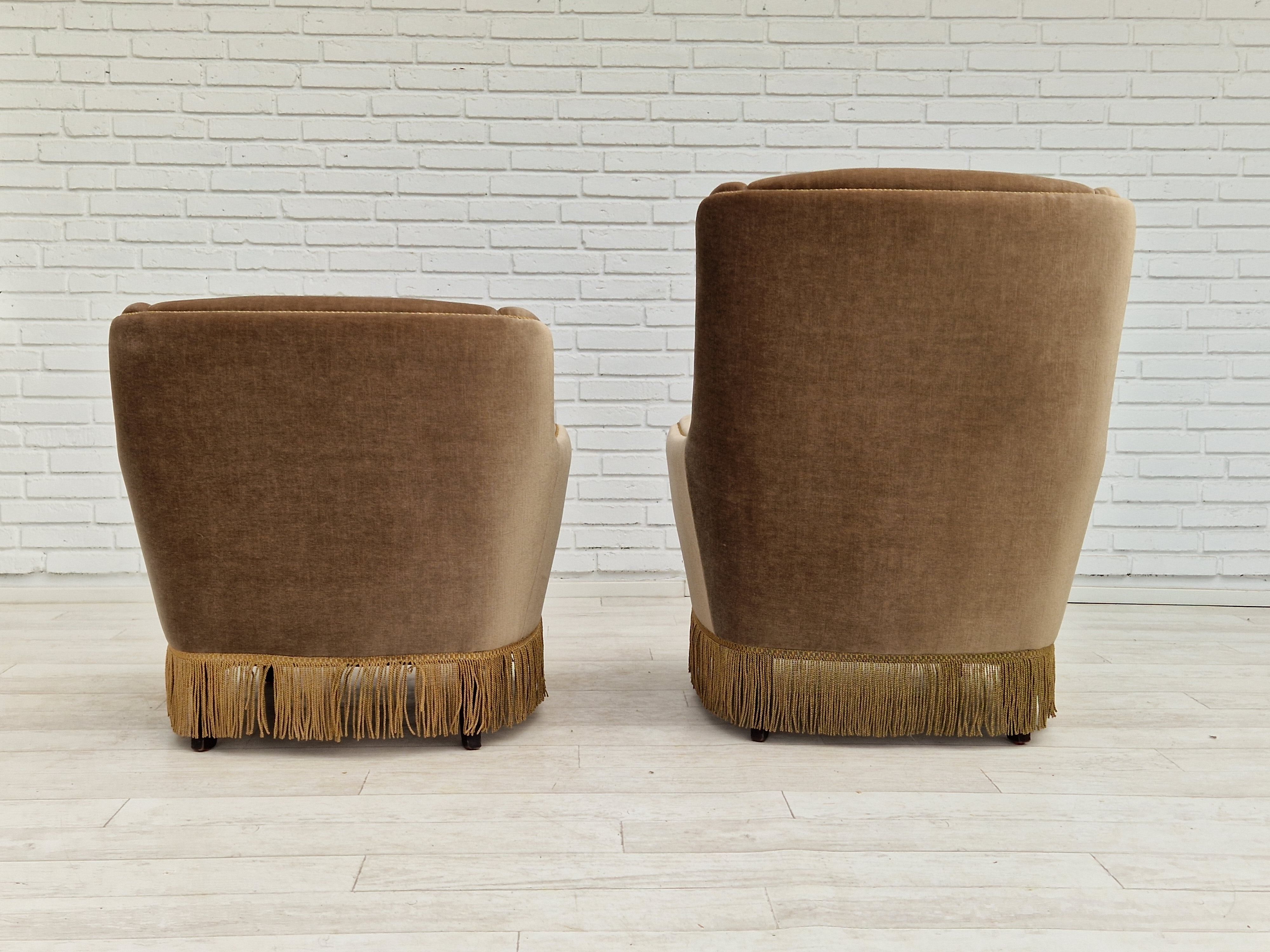 1970s, Danish set of two velour chairs, original condition