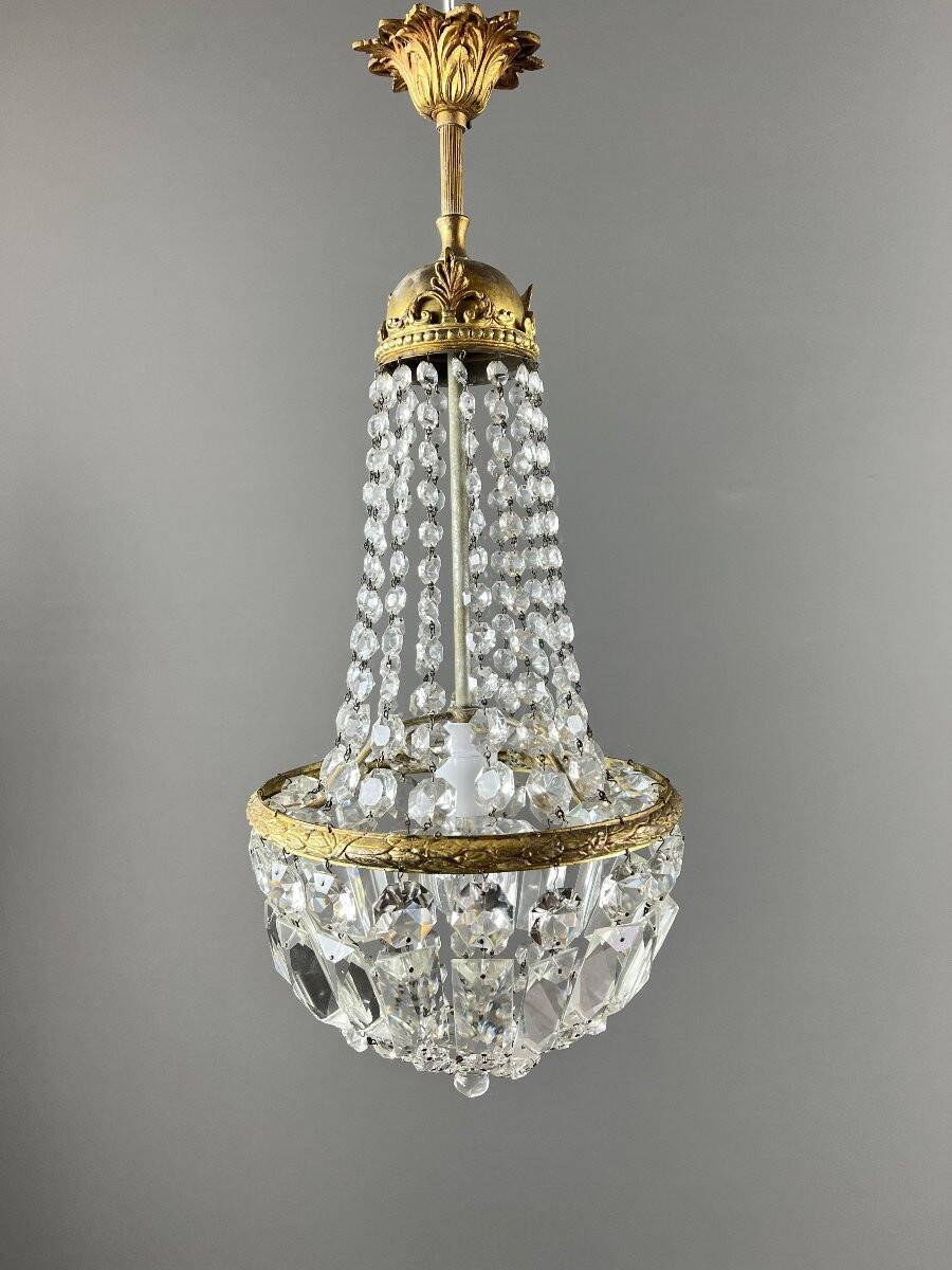 Pair of bronze and crystal chandelier pendants, late 19th century.