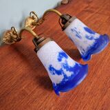 Pair of wall lights in bronze and marmoreal glass