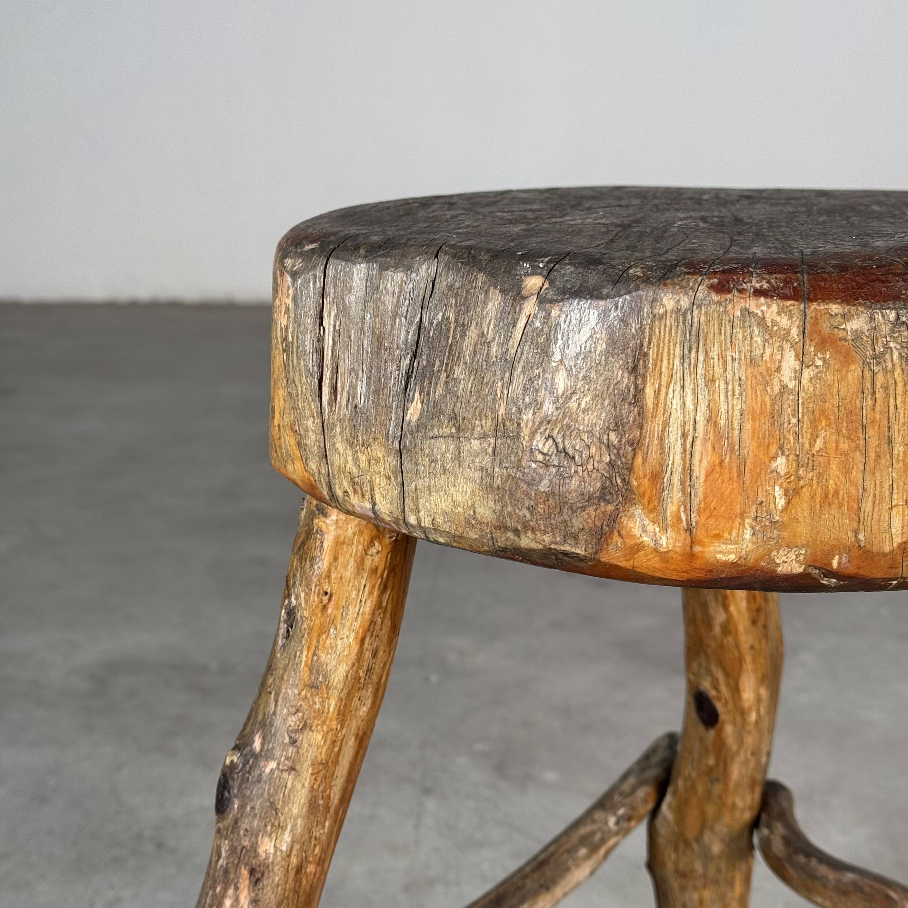Late 19th Century Rustic Alpine Stool from Valle d'Aosta, Italy