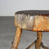 Late 19th Century Rustic Alpine Stool from Valle d'Aosta, Italy