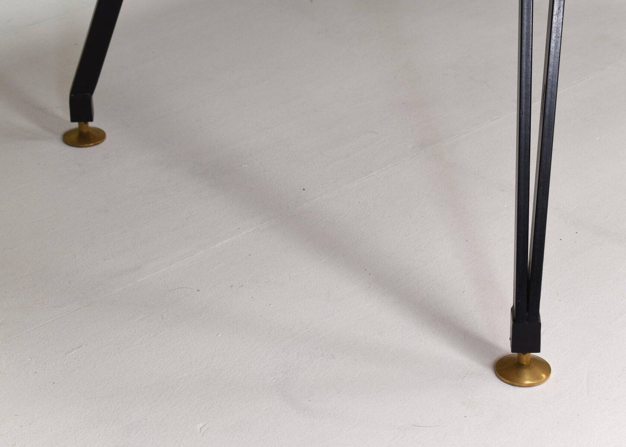 Italian dining table with metal base and glass top and brass, 1950s